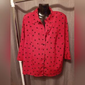 Red Floral Women's Top With Built In Black Cami Size 2X